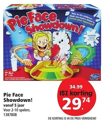 Aanbiedingen Pie face showdown! - Hasbro - Geldig van 10/12/2016 tot 24/12/2016 bij Intertoys
