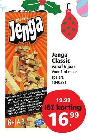 Aanbiedingen Jenga classic - Hasbro - Geldig van 10/12/2016 tot 24/12/2016 bij Intertoys