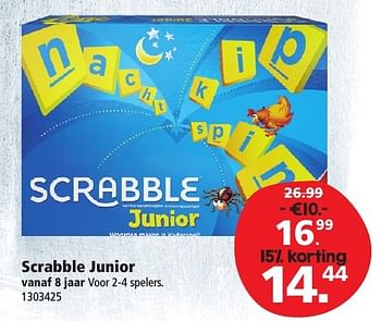 Aanbiedingen Scrabble junior - Mattel - Geldig van 10/12/2016 tot 24/12/2016 bij Intertoys