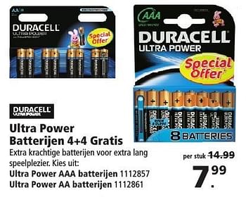 Aanbiedingen Duracell ultra power batterijen 4+4 gratis - Duracell - Geldig van 10/12/2016 tot 24/12/2016 bij Intertoys