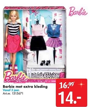 Aanbiedingen Barbie met extra kleding - Mattel - Geldig van 10/12/2016 tot 24/12/2016 bij Bart Smit