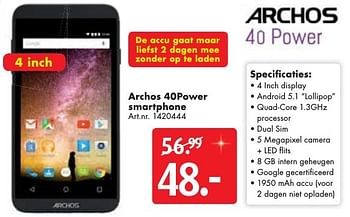 Aanbiedingen Archos 40power smartphone - Archos - Geldig van 10/12/2016 tot 24/12/2016 bij Bart Smit