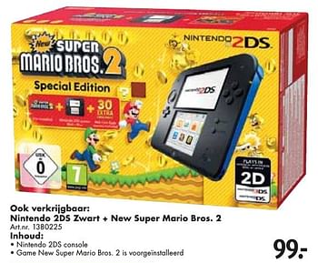 Aanbiedingen Nintendo 2ds zwart + new super mario bros 2 - Nintendo - Geldig van 10/12/2016 tot 24/12/2016 bij Bart Smit