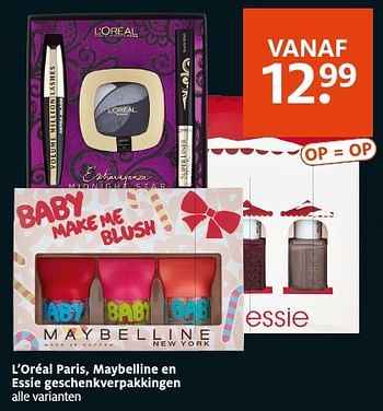 Aanbiedingen L`oréal paris, maybelline en essie geschenkverpakkingen - L'Oreal Paris - Geldig van 18/12/2016 tot 24/12/2016 bij Etos