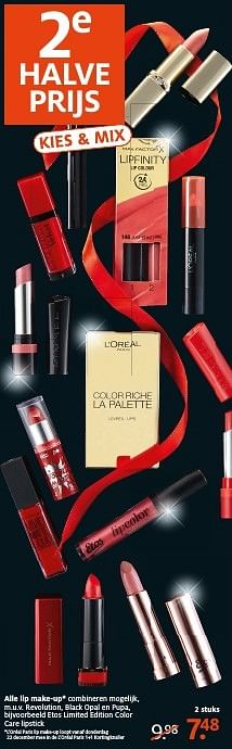 Aanbiedingen Alle lip make-up etos limited edition color care lipstick - Huismerk - Etos - Geldig van 18/12/2016 tot 24/12/2016 bij Etos