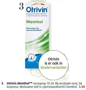 Aanbiedingen Otrivin menthol - Otrivin - Geldig van 18/12/2016 tot 24/12/2016 bij Etos