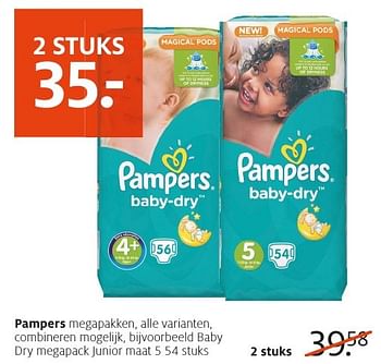 Aanbiedingen Pampers baby dry megapack junior maat - Pampers - Geldig van 18/12/2016 tot 24/12/2016 bij Etos
