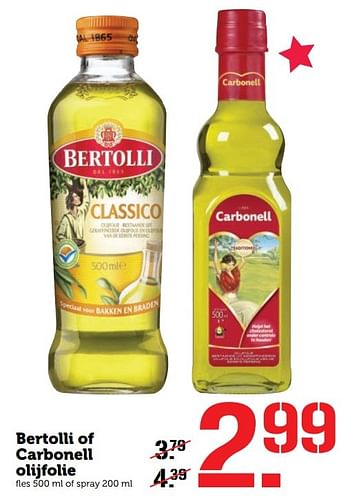 Aanbiedingen Bertolli of carbonell olijfolie - Bertolli - Geldig van 19/12/2016 tot 25/12/2016 bij Coop