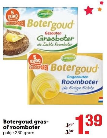 Aanbiedingen Botergoud grasof roomboter - Campina - Geldig van 19/12/2016 tot 25/12/2016 bij Coop