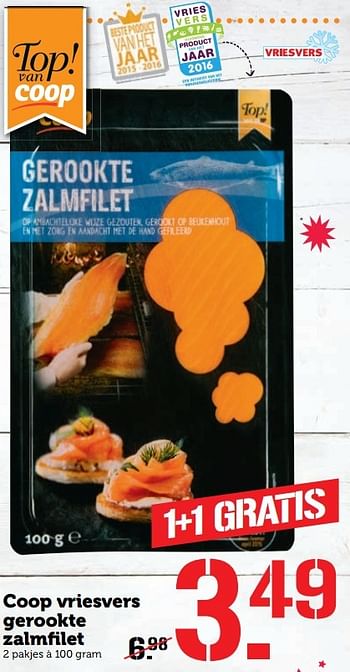 Aanbiedingen Coop vriesvers gerookte zalmfilet - Huismerk - Coop - Geldig van 19/12/2016 tot 25/12/2016 bij Coop