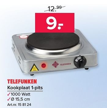 Aanbiedingen Telefunken kookplaat 1-pits - Telefunken - Geldig van 12/12/2016 tot 25/12/2016 bij Kijkshop