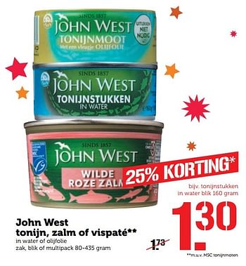 Aanbiedingen John west tonijn, zalm of vispaté - John West - Geldig van 19/12/2016 tot 25/12/2016 bij Coop