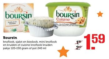 Aanbiedingen Boursin knoflook, sjalot en bieslook - Boursin - Geldig van 19/12/2016 tot 25/12/2016 bij Coop