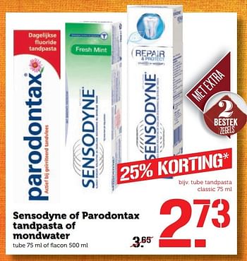 Aanbiedingen Sensodyne of parodontax tandpasta of mondwater - Huismerk - Coop - Geldig van 19/12/2016 tot 25/12/2016 bij Coop
