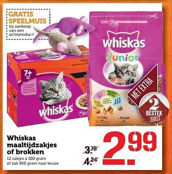 Aanbiedingen Whiskas maaltijdzakjes of brokken - Whiskas - Geldig van 19/12/2016 tot 25/12/2016 bij Coop
