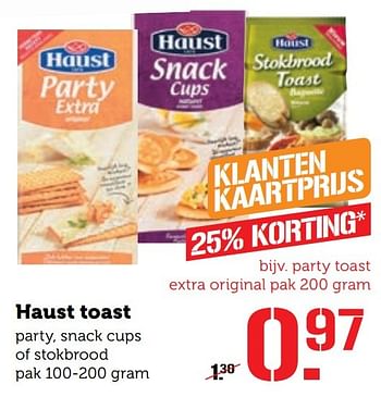 Aanbiedingen Haust toast party, snack cups of stokbrood - Haust - Geldig van 19/12/2016 tot 25/12/2016 bij Coop