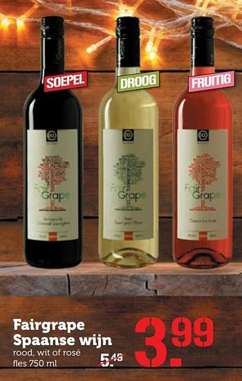 Aanbiedingen Fairgrape spaanse wijn - Rosé wijnen - Geldig van 19/12/2016 tot 25/12/2016 bij Coop