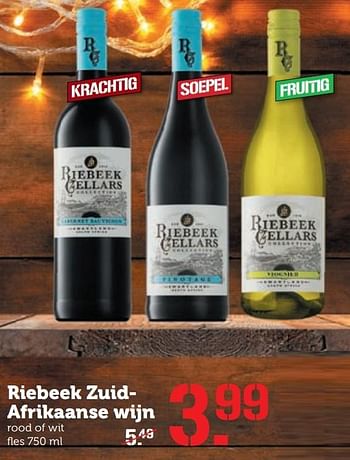 Aanbiedingen Riebeek zuidafrikaanse wijn - Witte wijnen - Geldig van 19/12/2016 tot 25/12/2016 bij Coop