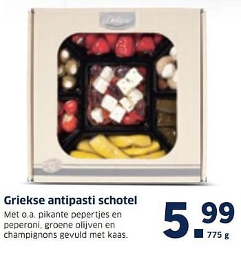 Aanbiedingen Griekse antipasti schotel - Deluxe - Geldig van 19/12/2016 tot 25/12/2016 bij Lidl