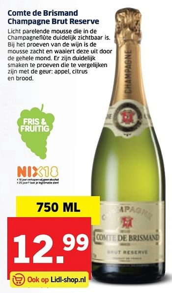 Aanbiedingen Comte de brismand champagne brut reserve - Champagne - Geldig van 19/12/2016 tot 25/12/2016 bij Lidl