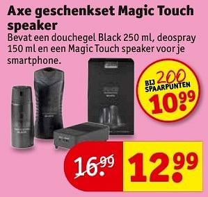 Aanbiedingen Axe geschenkset magic touch speaker - Axe - Geldig van 20/12/2016 tot 25/12/2016 bij Kruidvat