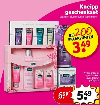 Aanbiedingen Geschenkset lavendel met puffspons - Kneipp - Geldig van 20/12/2016 tot 25/12/2016 bij Kruidvat