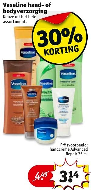 Aanbiedingen Handcrème advanced repair - Vaseline  - Geldig van 20/12/2016 tot 25/12/2016 bij Kruidvat