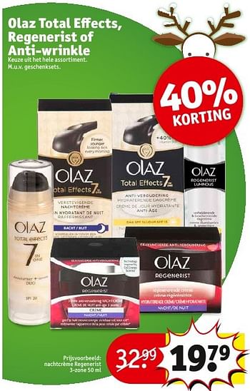 Aanbiedingen Nachtcrème regenerist 3-zone - Olaz - Geldig van 20/12/2016 tot 25/12/2016 bij Kruidvat