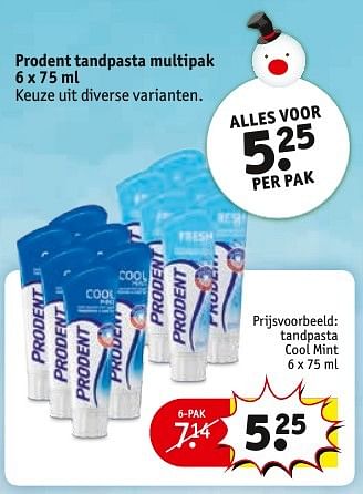 Aanbiedingen Tandpasta cool mint - Prodent - Geldig van 20/12/2016 tot 25/12/2016 bij Kruidvat