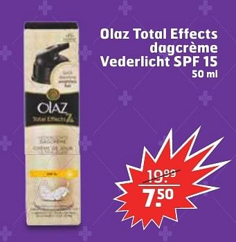 Aanbiedingen Olaz total effects dagcrème vederlicht spf 15 - Olaz - Geldig van 13/12/2016 tot 25/12/2016 bij Trekpleister