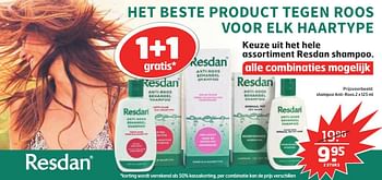 Aanbiedingen Resdan shampoo anti-roos - Resdan - Geldig van 13/12/2016 tot 25/12/2016 bij Trekpleister