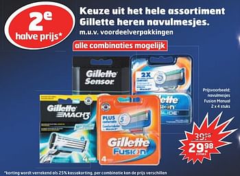 Aanbiedingen Gillette heren navulmesjes fusion manual - Gillette - Geldig van 13/12/2016 tot 25/12/2016 bij Trekpleister