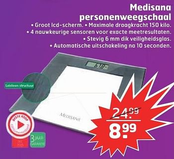 Aanbiedingen Medisana personenweegschaal - Medisana - Geldig van 13/12/2016 tot 25/12/2016 bij Trekpleister