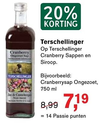 Aanbiedingen Cranberrysap ongezoet - Terschellinger - Geldig van 06/12/2016 tot 25/12/2016 bij Holland & Barrett