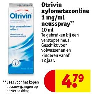 Aanbiedingen Otrivin xylometazonline 1 mg-ml neusspray - Otrivin - Geldig van 20/12/2016 tot 25/12/2016 bij Kruidvat