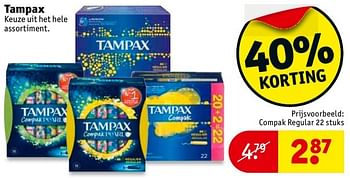 Aanbiedingen Tampax compak regular - Tampax - Geldig van 20/12/2016 tot 25/12/2016 bij Kruidvat