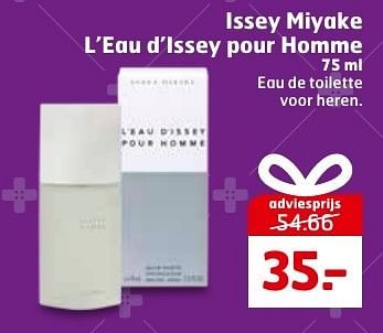 Aanbiedingen Issey miyake l`eau d`issey pour homme - Issey Miyake - Geldig van 20/12/2016 tot 25/12/2016 bij Trekpleister