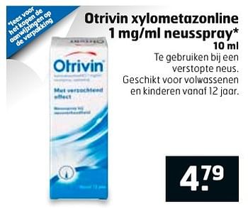 Aanbiedingen Otrivin xylometazonline 1 mg-ml neusspray - Otrivin - Geldig van 20/12/2016 tot 25/12/2016 bij Trekpleister