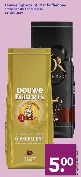 Aanbiedingen Douwe egberts of l`or koffiebonen - Douwe Egberts - Geldig van 18/12/2016 tot 26/12/2016 bij Deen Supermarkten