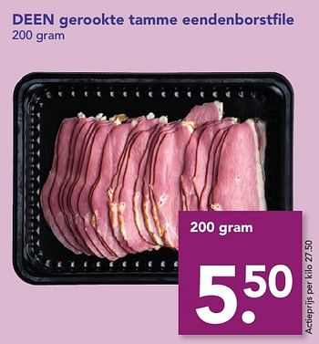 Aanbiedingen Deen gerookte tamme eendenborstfilet - Huismerk deen supermarkt - Geldig van 18/12/2016 tot 26/12/2016 bij Deen Supermarkten