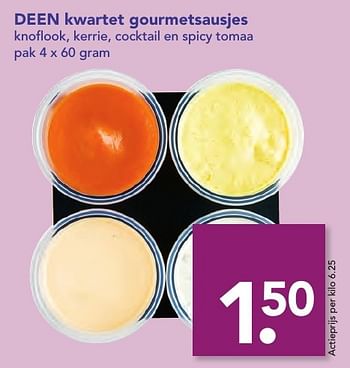 Aanbiedingen Deen kwartet gourmetsausjes - Huismerk deen supermarkt - Geldig van 18/12/2016 tot 26/12/2016 bij Deen Supermarkten