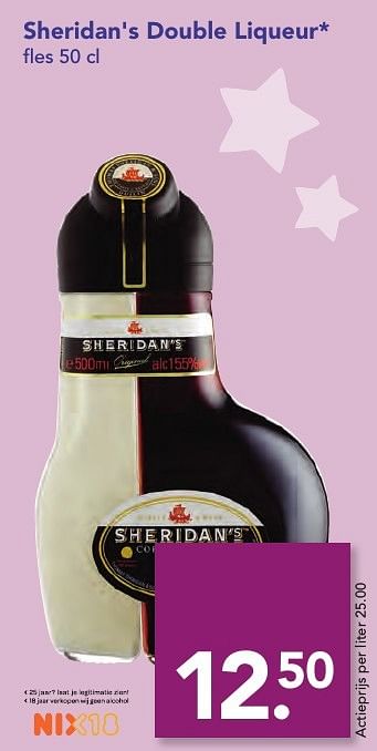 Aanbiedingen Sheridan`s double liqueur - Sheridan's - Geldig van 18/12/2016 tot 26/12/2016 bij Deen Supermarkten