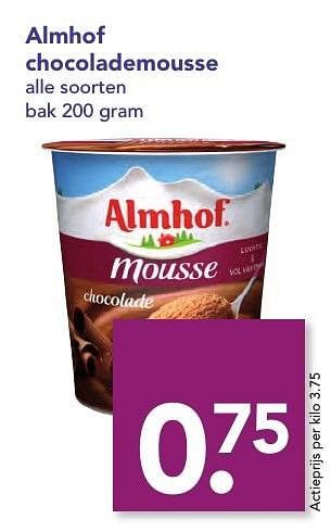 Aanbiedingen Almhof chocolademousse - Almhof - Geldig van 18/12/2016 tot 26/12/2016 bij Deen Supermarkten