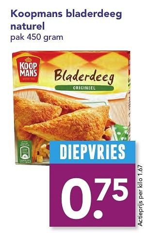 Aanbiedingen Koopmans bladerdeeg naturel - Koopmans - Geldig van 18/12/2016 tot 26/12/2016 bij Deen Supermarkten