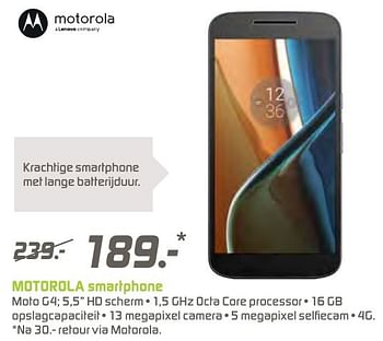 Aanbiedingen Motorola smartphone moto g4; 5,5 - Motorola - Geldig van 12/12/2016 tot 26/12/2016 bij BCC