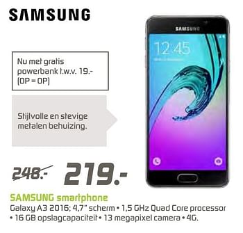 Aanbiedingen Samsung smartphone galaxy a3 2016 - Samsung - Geldig van 12/12/2016 tot 26/12/2016 bij BCC