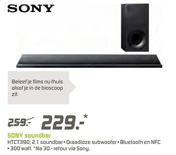 Aanbiedingen Sony soundbar htct390 - Sony - Geldig van 12/12/2016 tot 26/12/2016 bij BCC