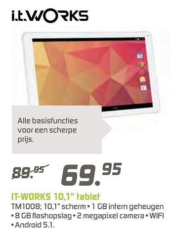 Aanbiedingen It-works 10,1`` tablet - IT-Works - Geldig van 12/12/2016 tot 26/12/2016 bij BCC