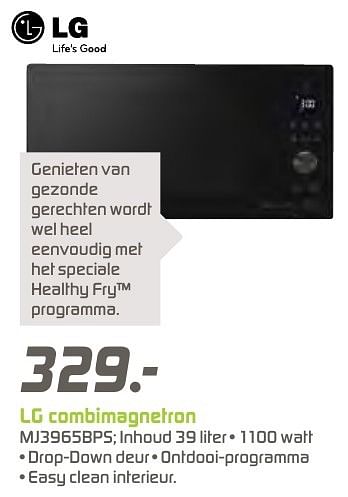 Aanbiedingen Lg combimagnetron mj3965bps - LG - Geldig van 12/12/2016 tot 26/12/2016 bij BCC