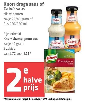 Aanbiedingen Knorr champignonsaus - Calve - Geldig van 16/12/2016 tot 26/12/2016 bij Spar